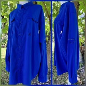🔥Columbia Omni Shade Long Sleeve Vented Fishing Shirt Royal Blue Mens XL